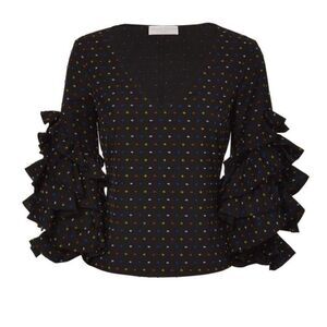 Caroline Constas Ruffle Long Sleeve Cotton Blouse Small